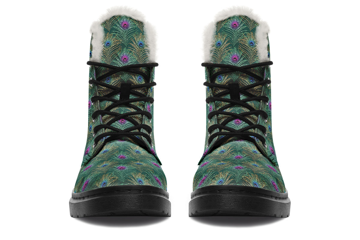 Peacock Feathers Faux Fur Boots - Offbeat Sweetie
