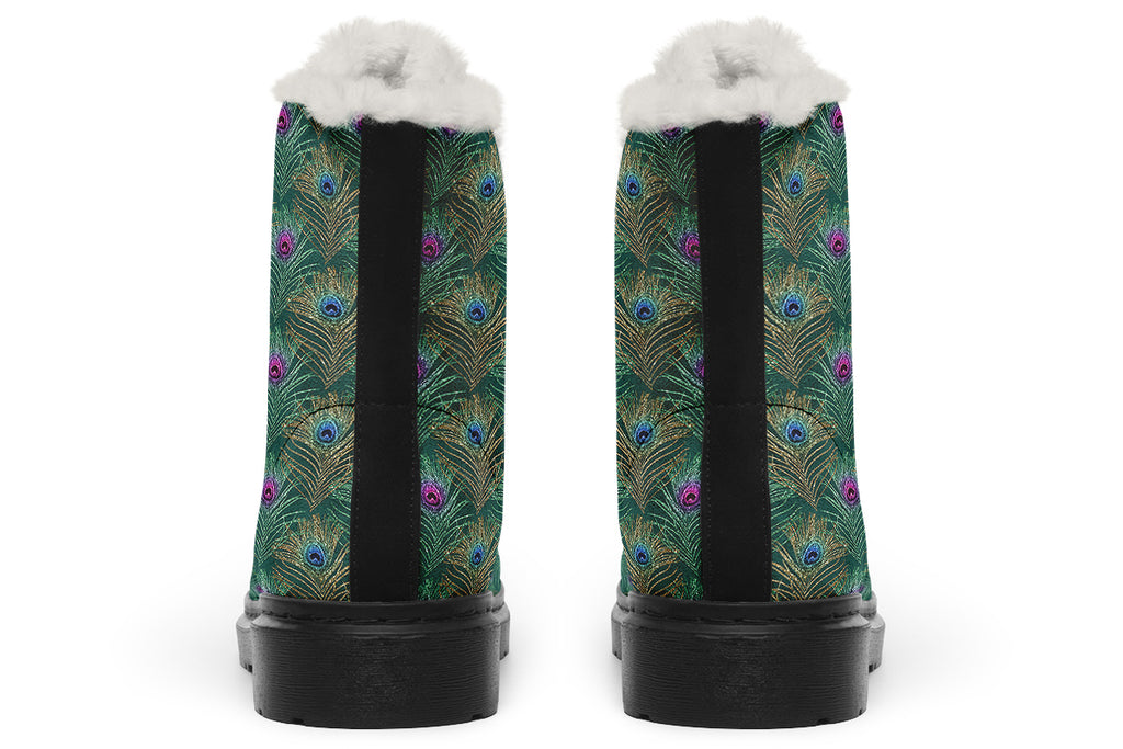 Peacock Feathers Faux Fur Boots - Offbeat Sweetie