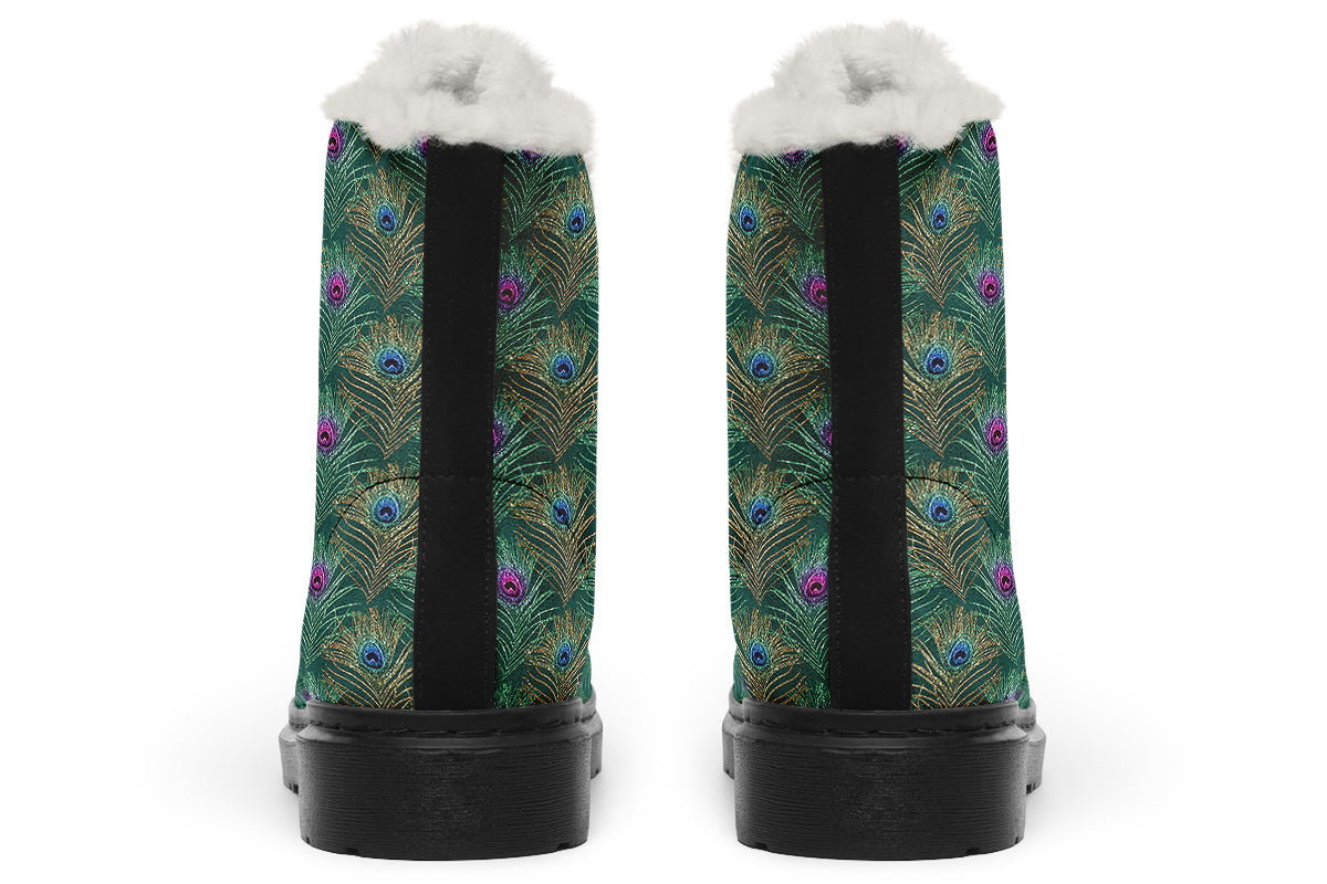 Peacock Feathers Faux Fur Boots - Offbeat Sweetie