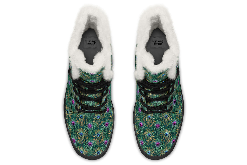 Peacock Feathers Faux Fur Boots - Offbeat Sweetie