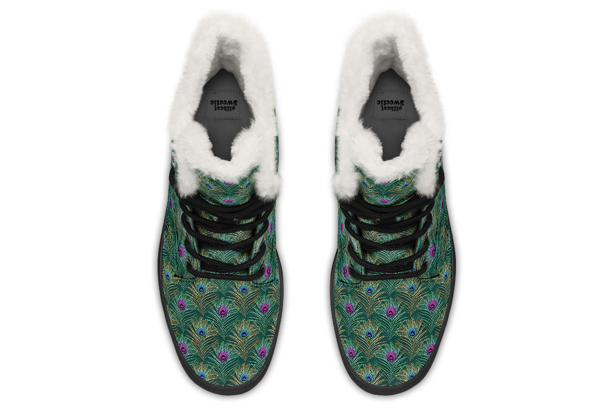 Peacock Feathers Faux Fur Boots - Offbeat Sweetie