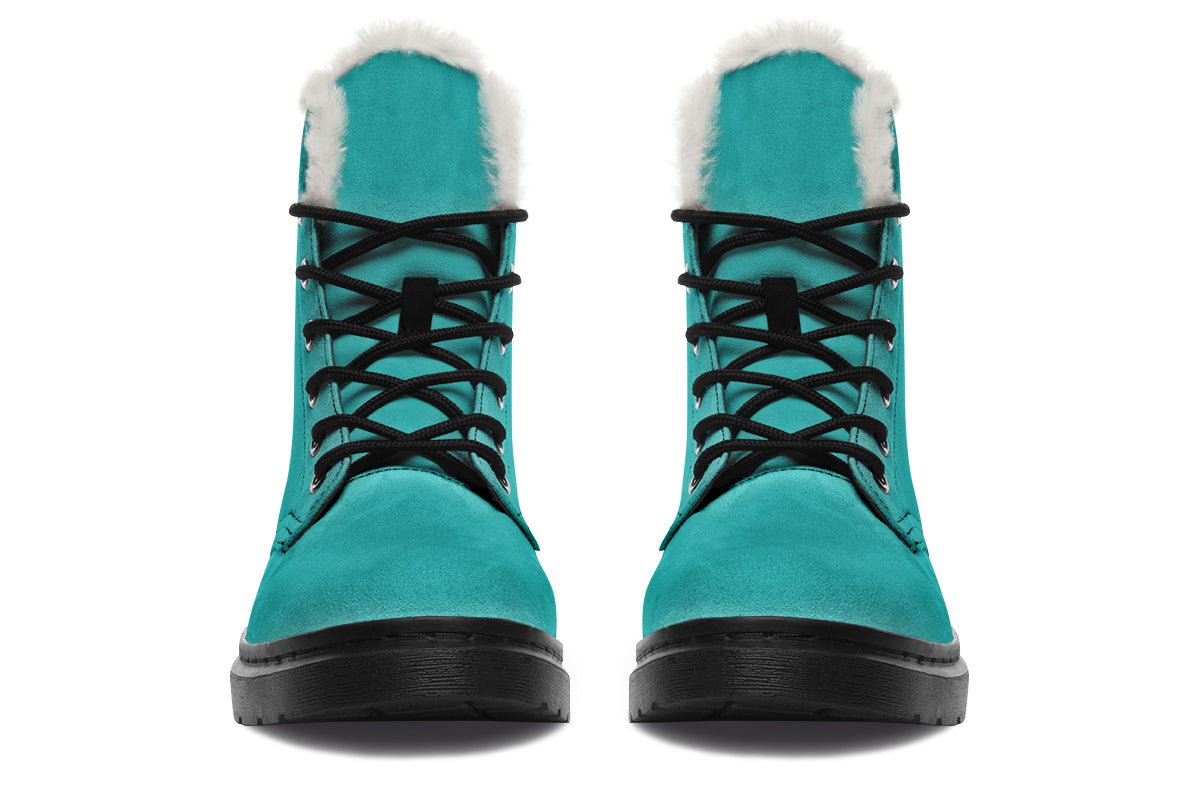 Pennyroyal Teal Faux Fur Boots - Offbeat Sweetie