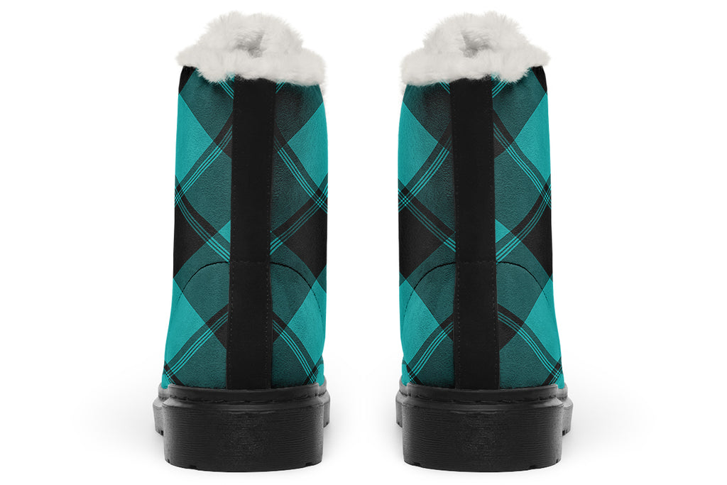 Pennyroyal Teal Plaid Faux Fur Boots