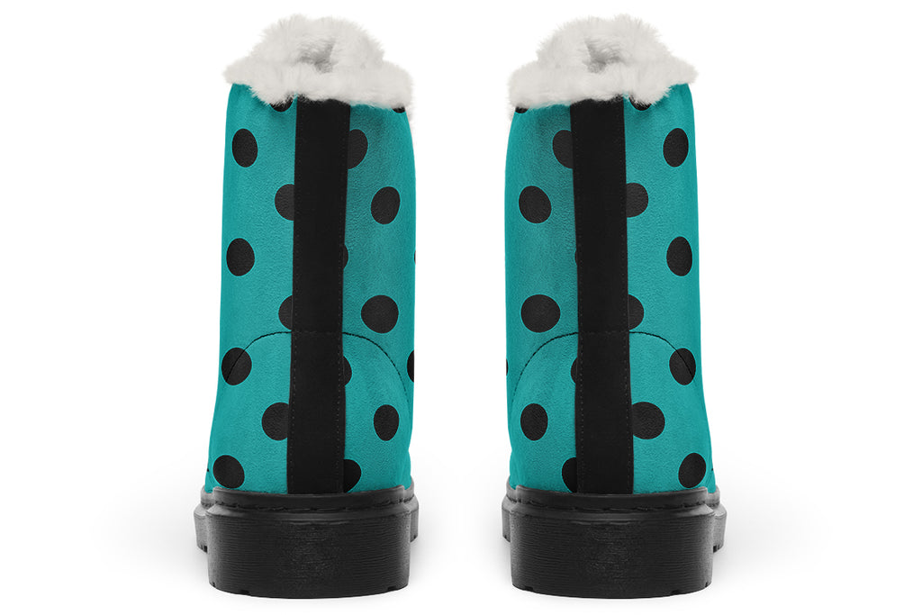 Pennyroyal Teal Polka Dot Faux Fur Boots