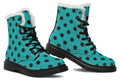 Pennyroyal Teal Polka Dot Faux Fur Boots