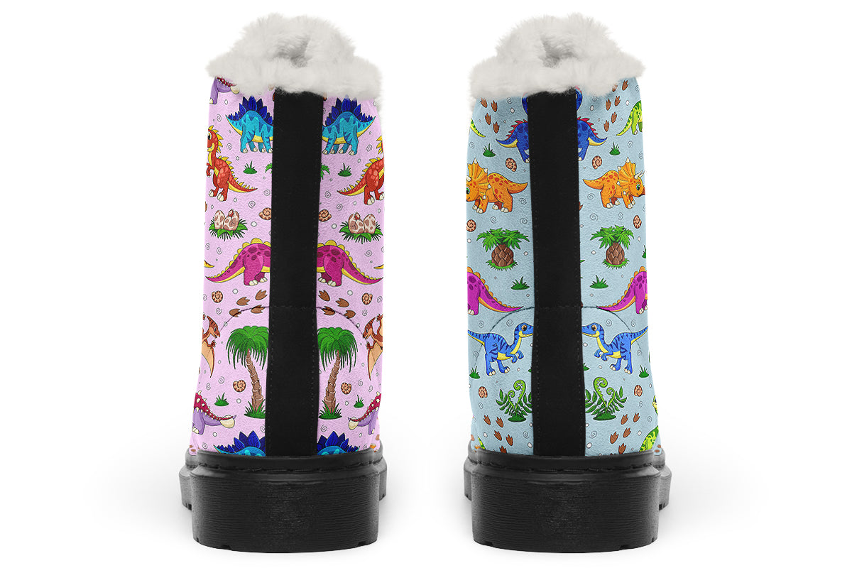 Pink And Blue Mismatched Baby Dinos Faux Fur Boots - Offbeat Sweetie