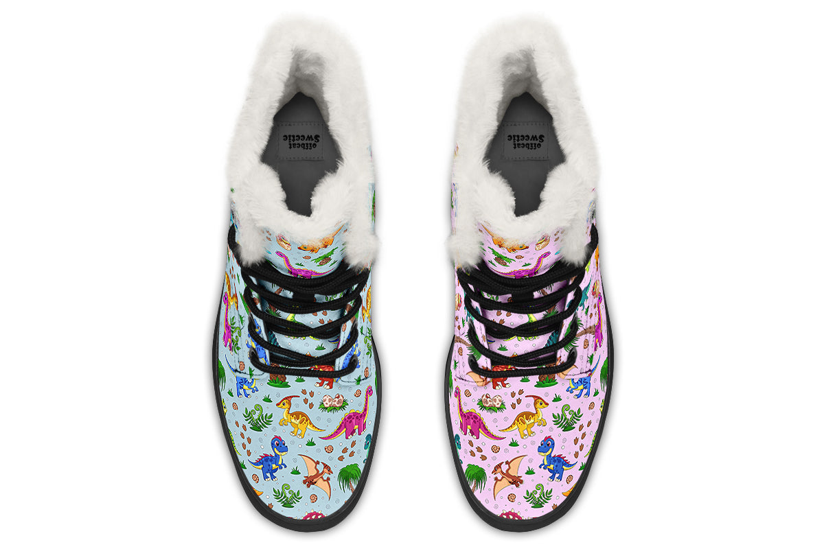 Pink And Blue Mismatched Baby Dinos Faux Fur Boots - Offbeat Sweetie
