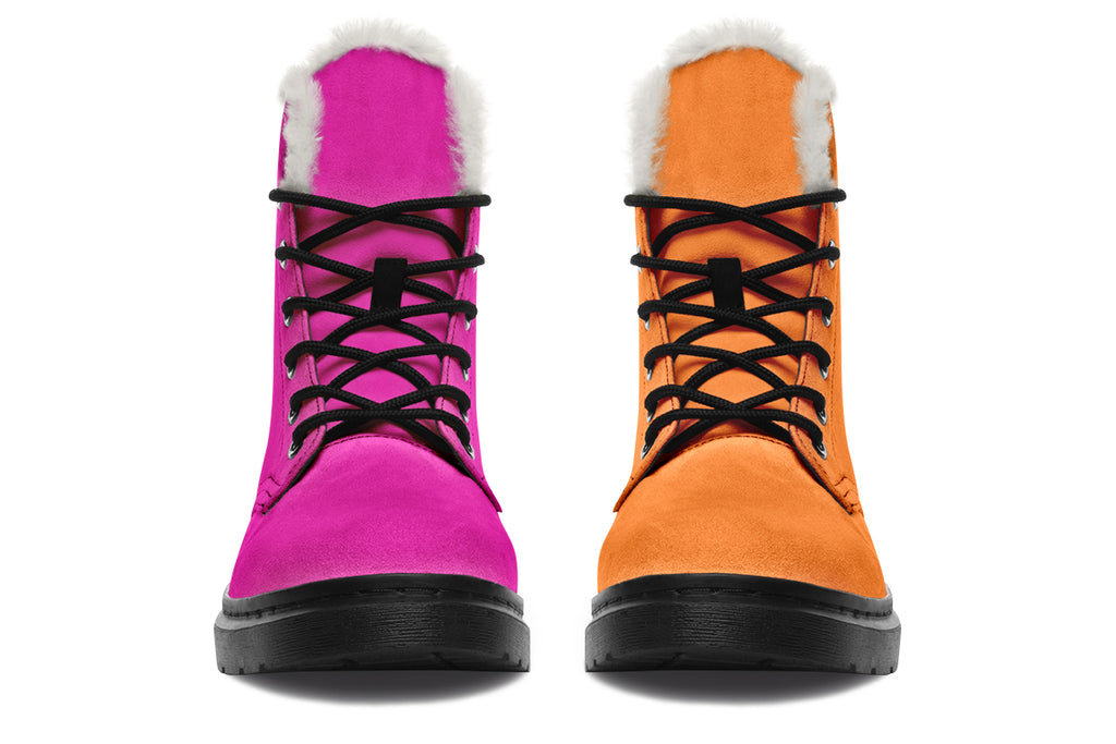 Pink And Orange Mismatch Faux Fur Boots - Offbeat Sweetie