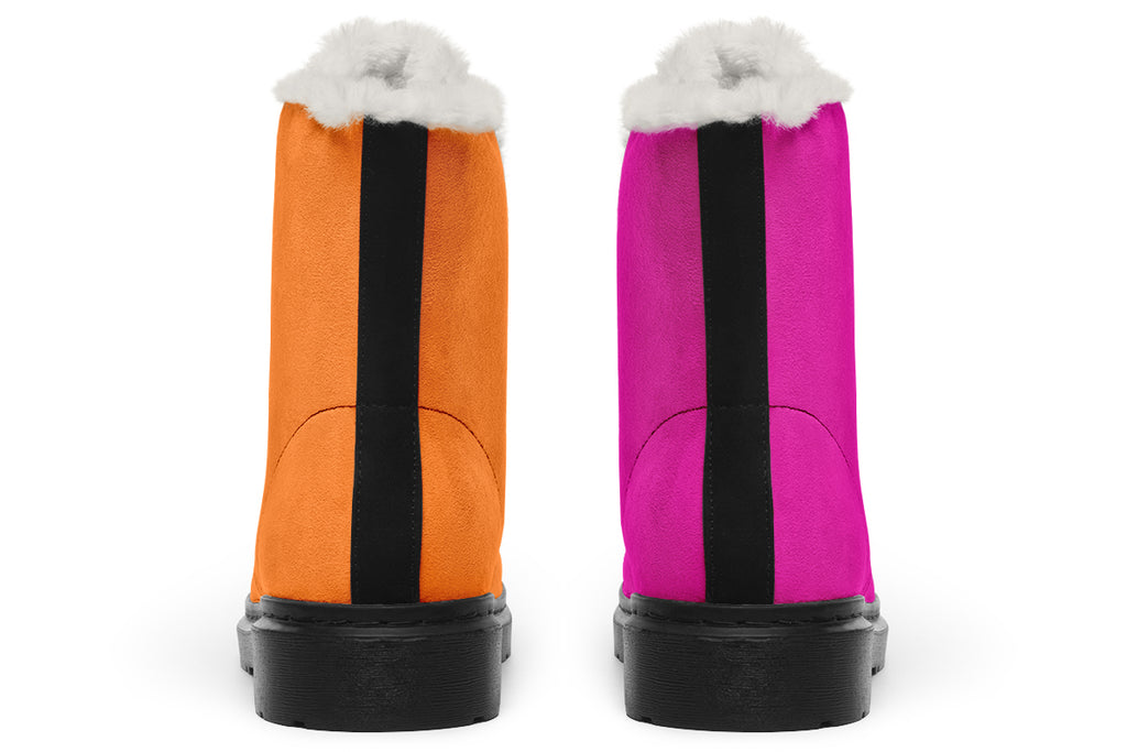Pink And Orange Mismatch Faux Fur Boots - Offbeat Sweetie