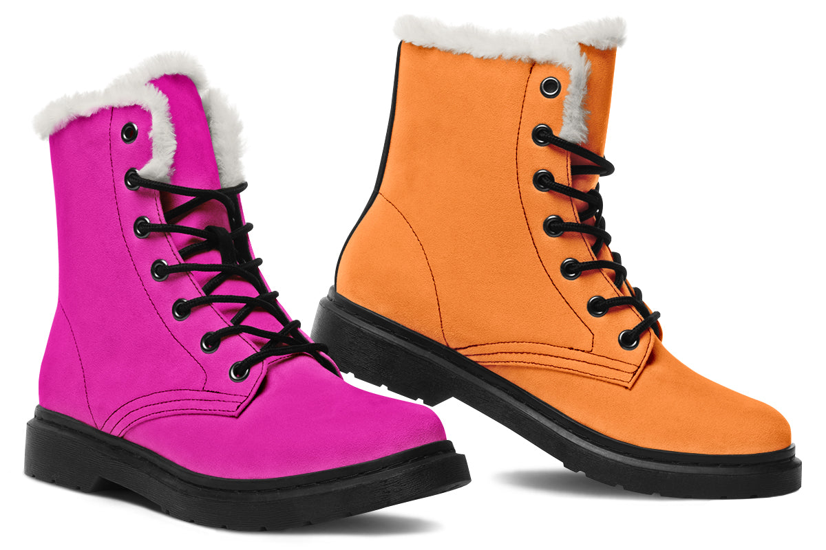 Pink And Orange Mismatch Faux Fur Boots - Offbeat Sweetie