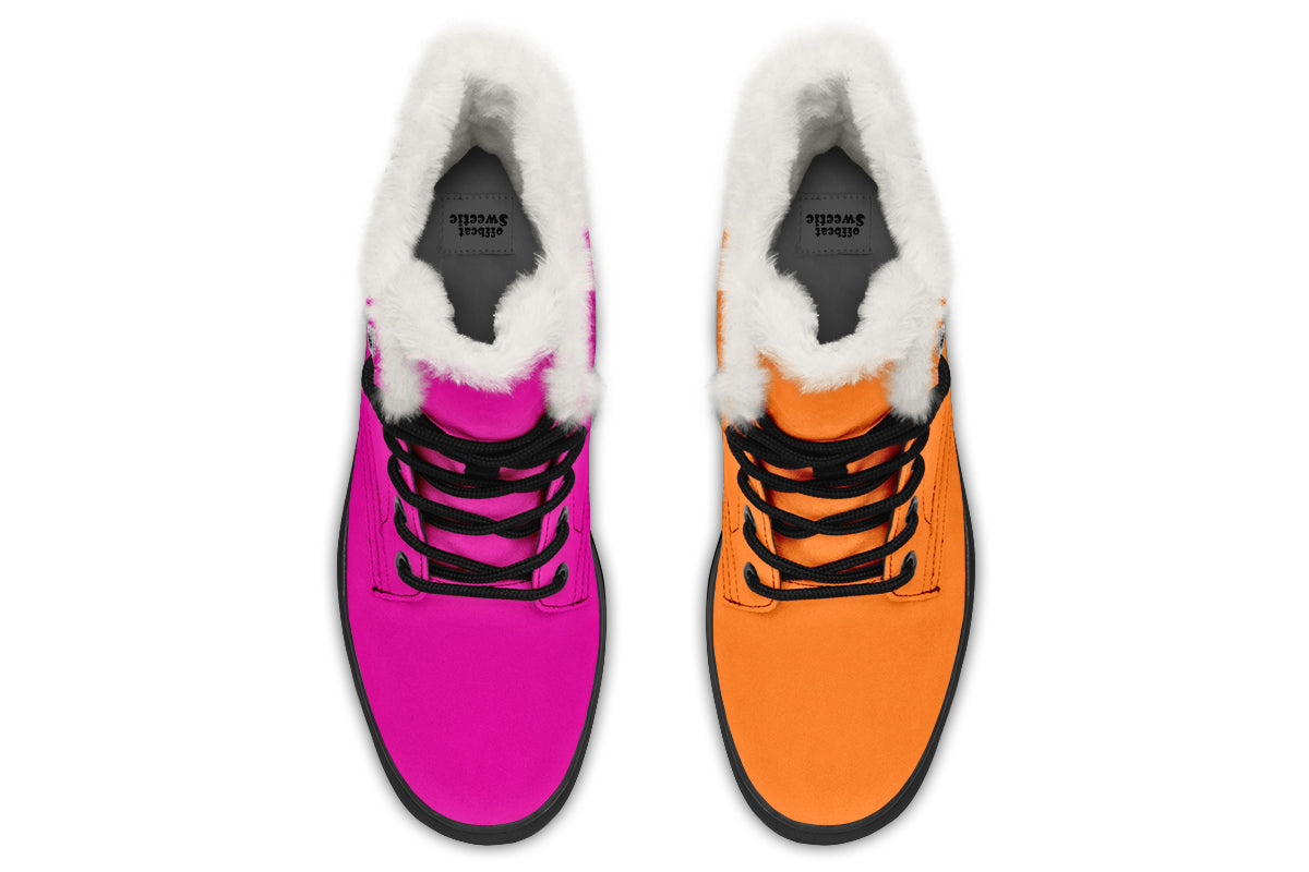 Pink And Orange Mismatch Faux Fur Boots - Offbeat Sweetie
