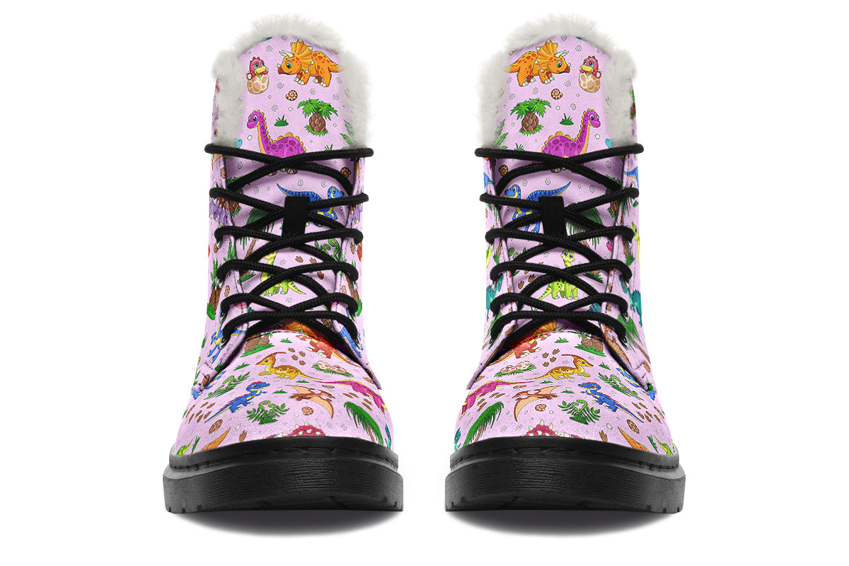 Pink Baby Dinos Faux Fur Boots - Offbeat Sweetie