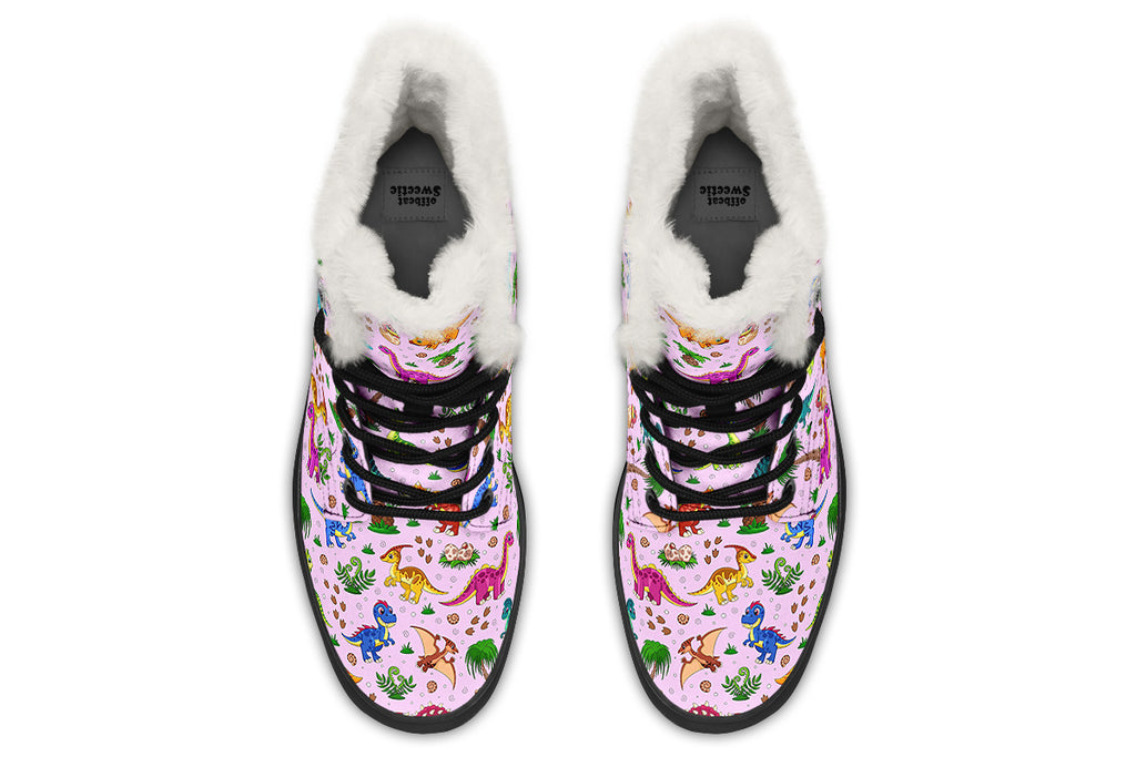 Pink Baby Dinos Faux Fur Boots - Offbeat Sweetie