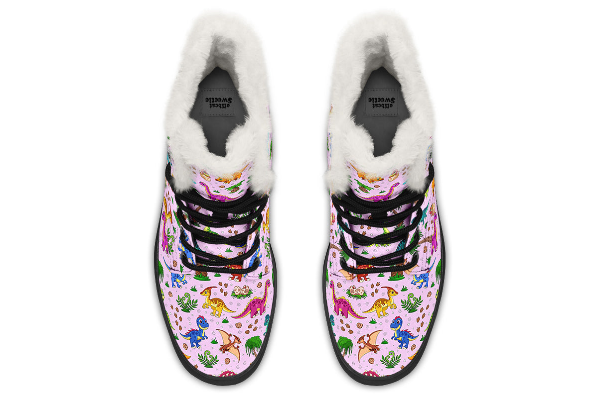 Pink Baby Dinos Faux Fur Boots - Offbeat Sweetie