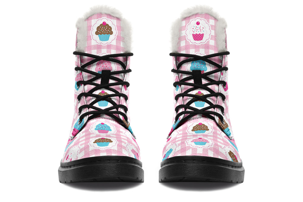 Pink Gingham Cupcakes Faux Fur Boots