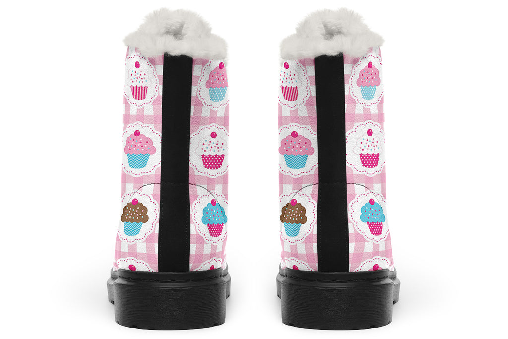 Pink Gingham Cupcakes Faux Fur Boots
