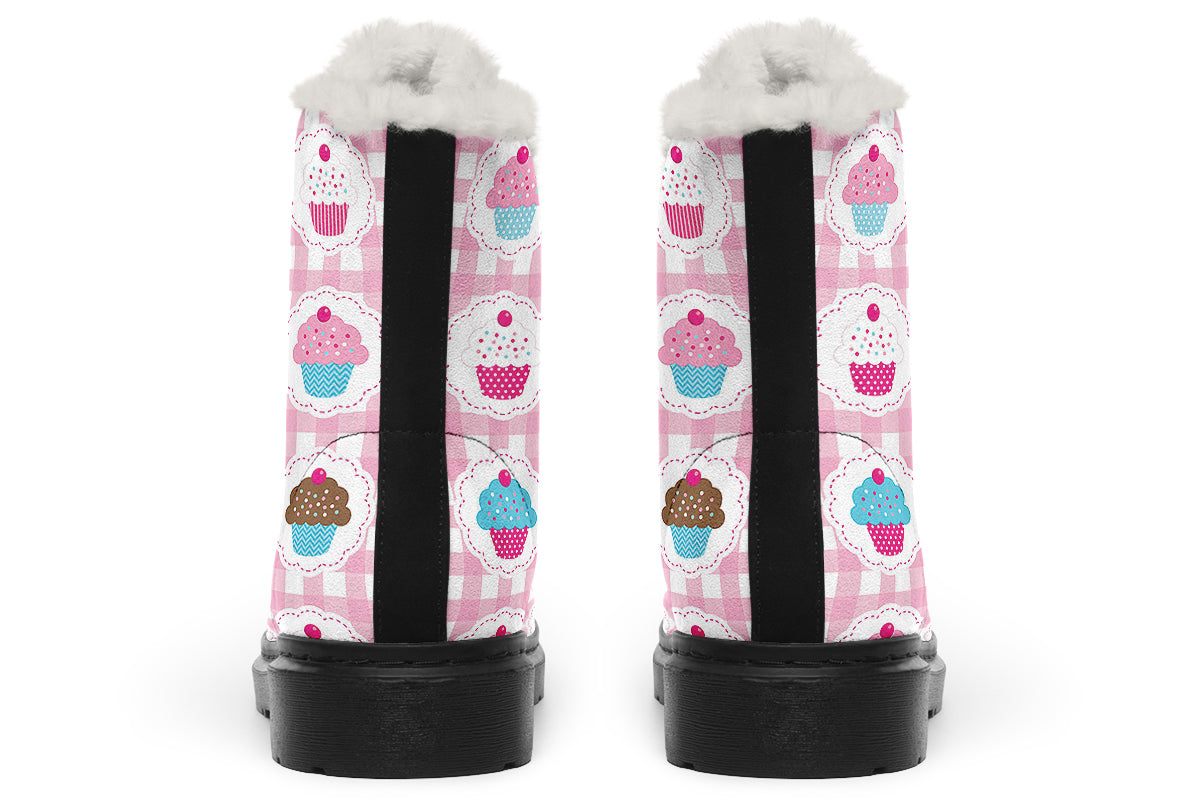 Pink Gingham Cupcakes Faux Fur Boots