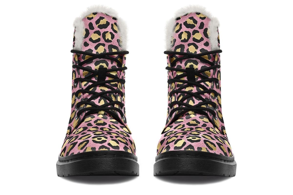 Pink Leopard Faux Fur Boots - Offbeat Sweetie