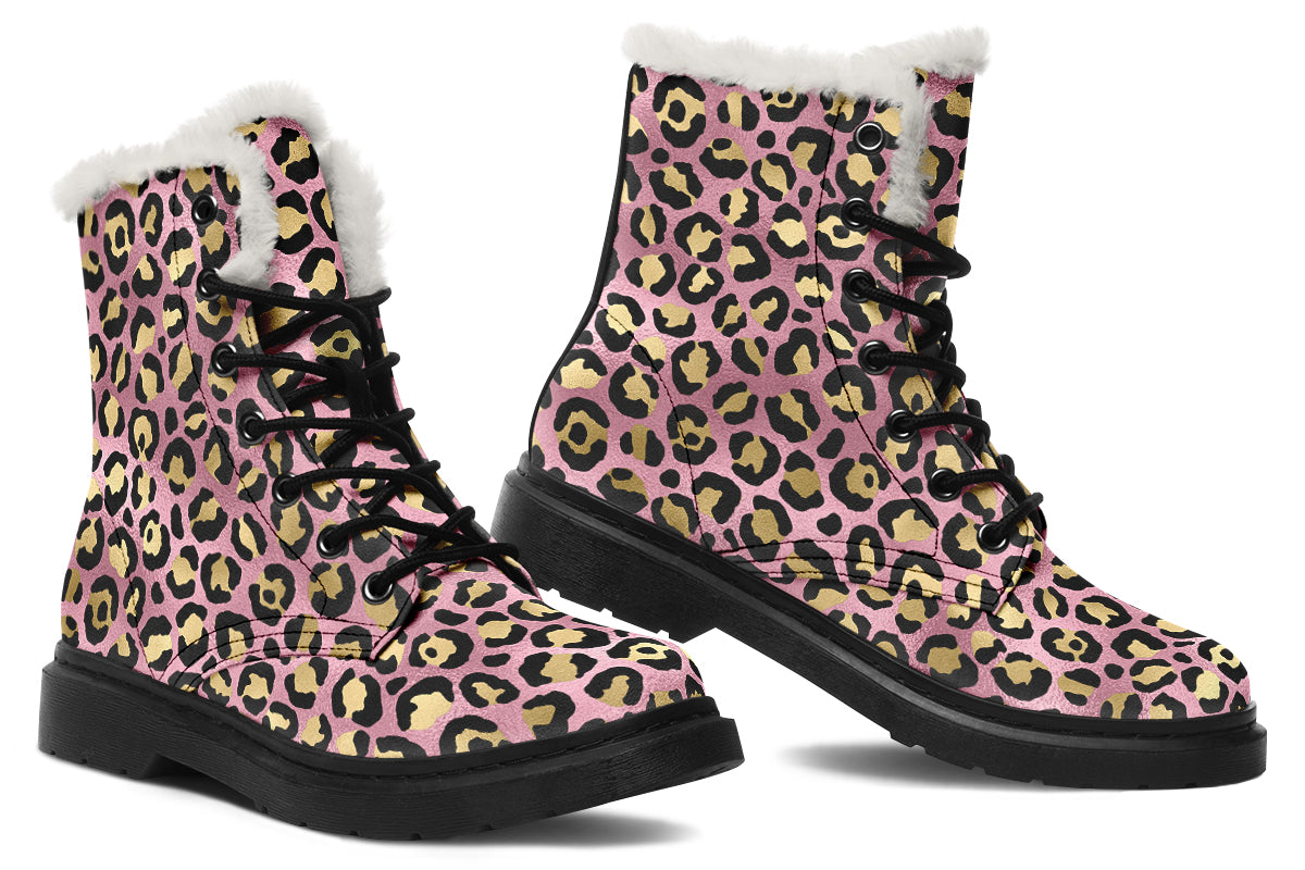 Pink Leopard Faux Fur Boots - Offbeat Sweetie