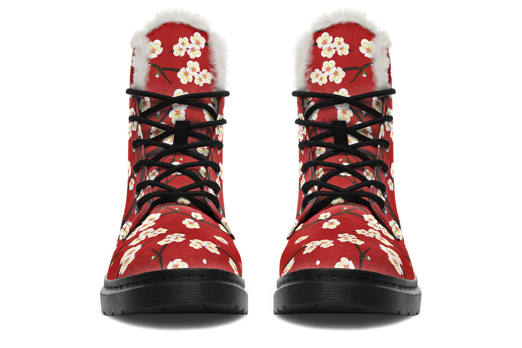 Plum Blossoms Faux Fur Boots - Offbeat Sweetie