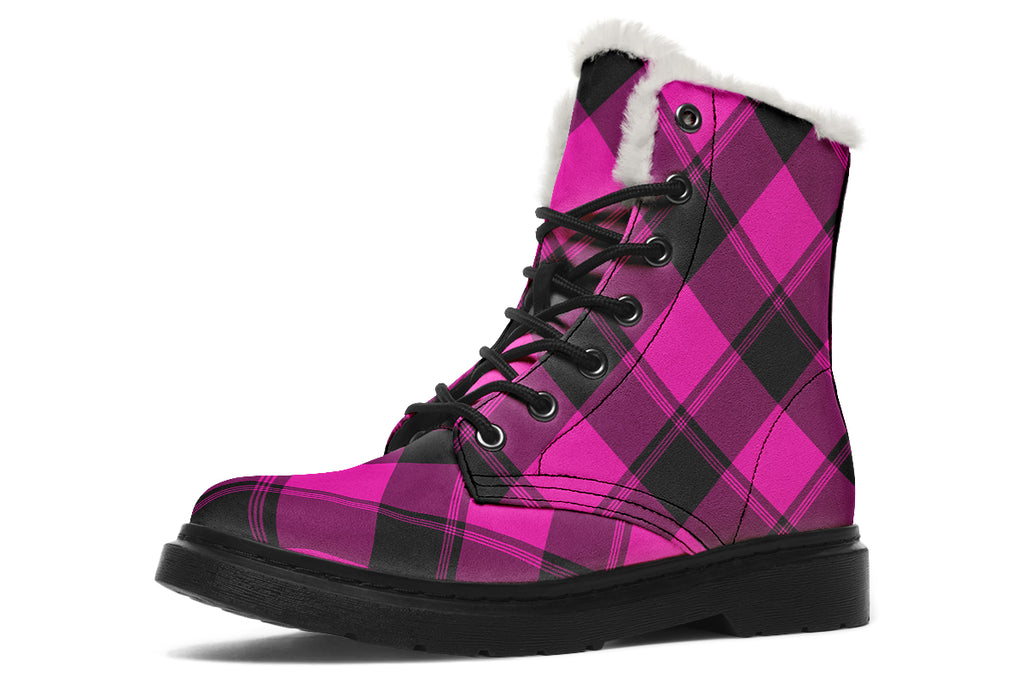 Pretty In Pink Plaid Faux Fur Boots