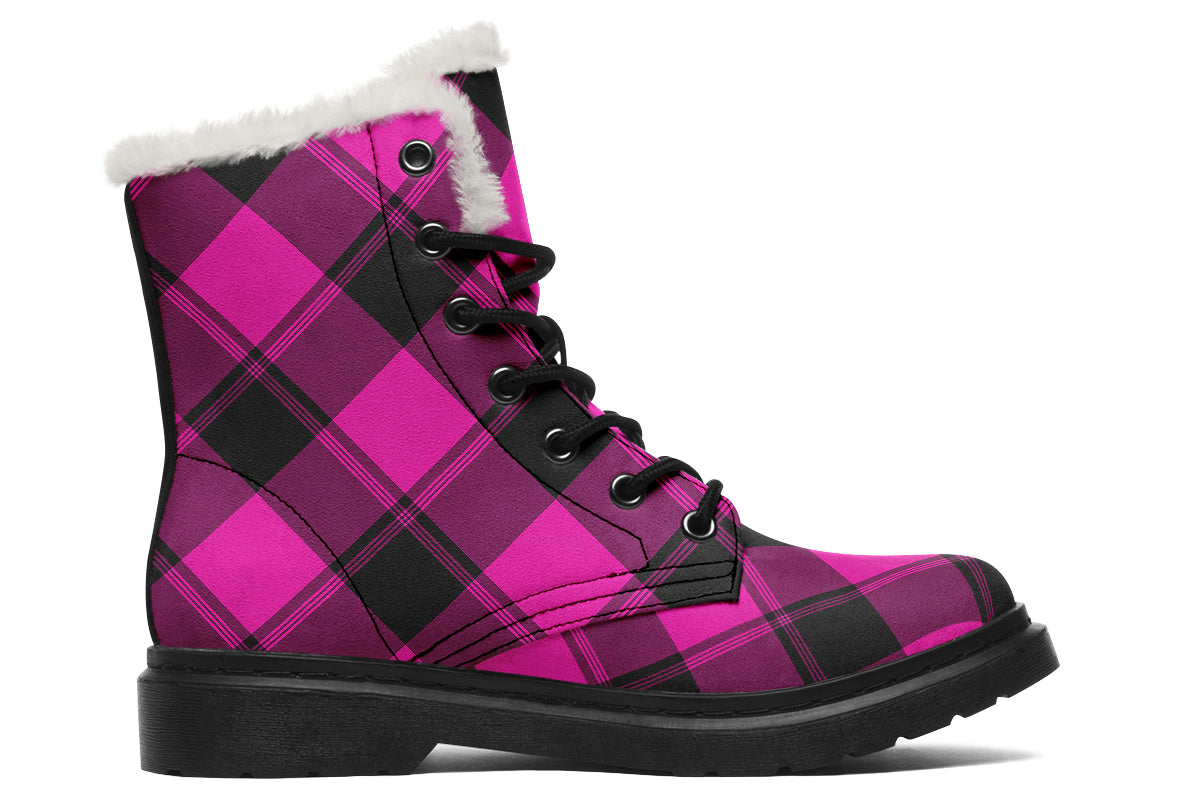 Pretty In Pink Plaid Faux Fur Boots