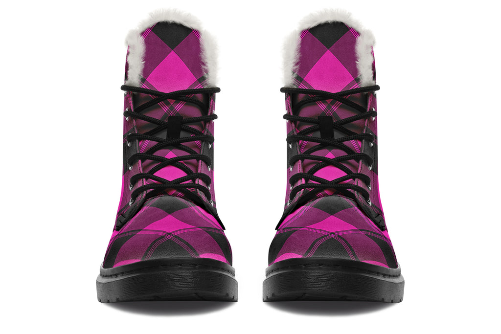 Pretty In Pink Plaid Faux Fur Boots