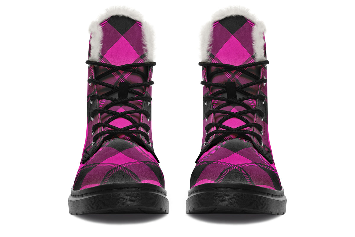 Pretty In Pink Plaid Faux Fur Boots