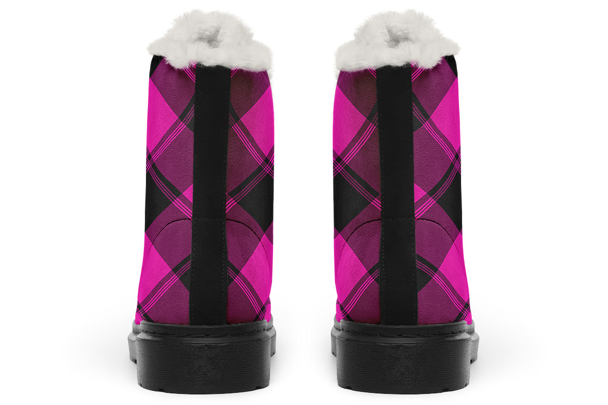 Pretty In Pink Plaid Faux Fur Boots