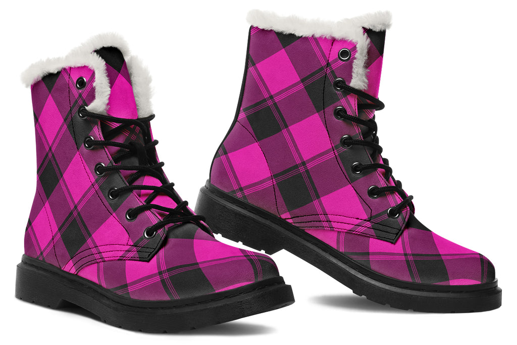 Pretty In Pink Plaid Faux Fur Boots
