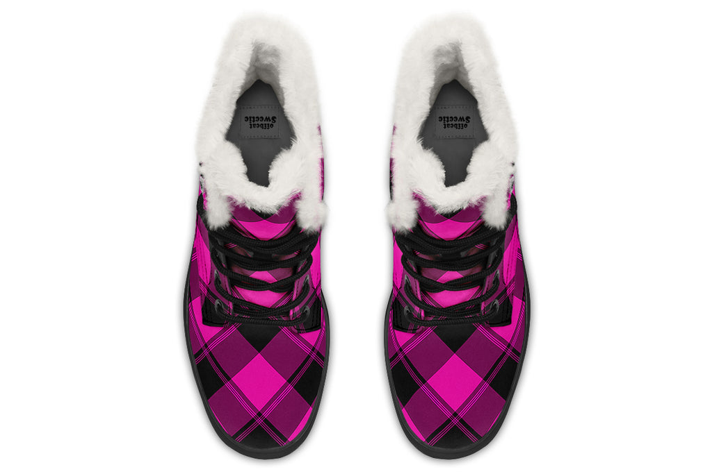 Pretty In Pink Plaid Faux Fur Boots