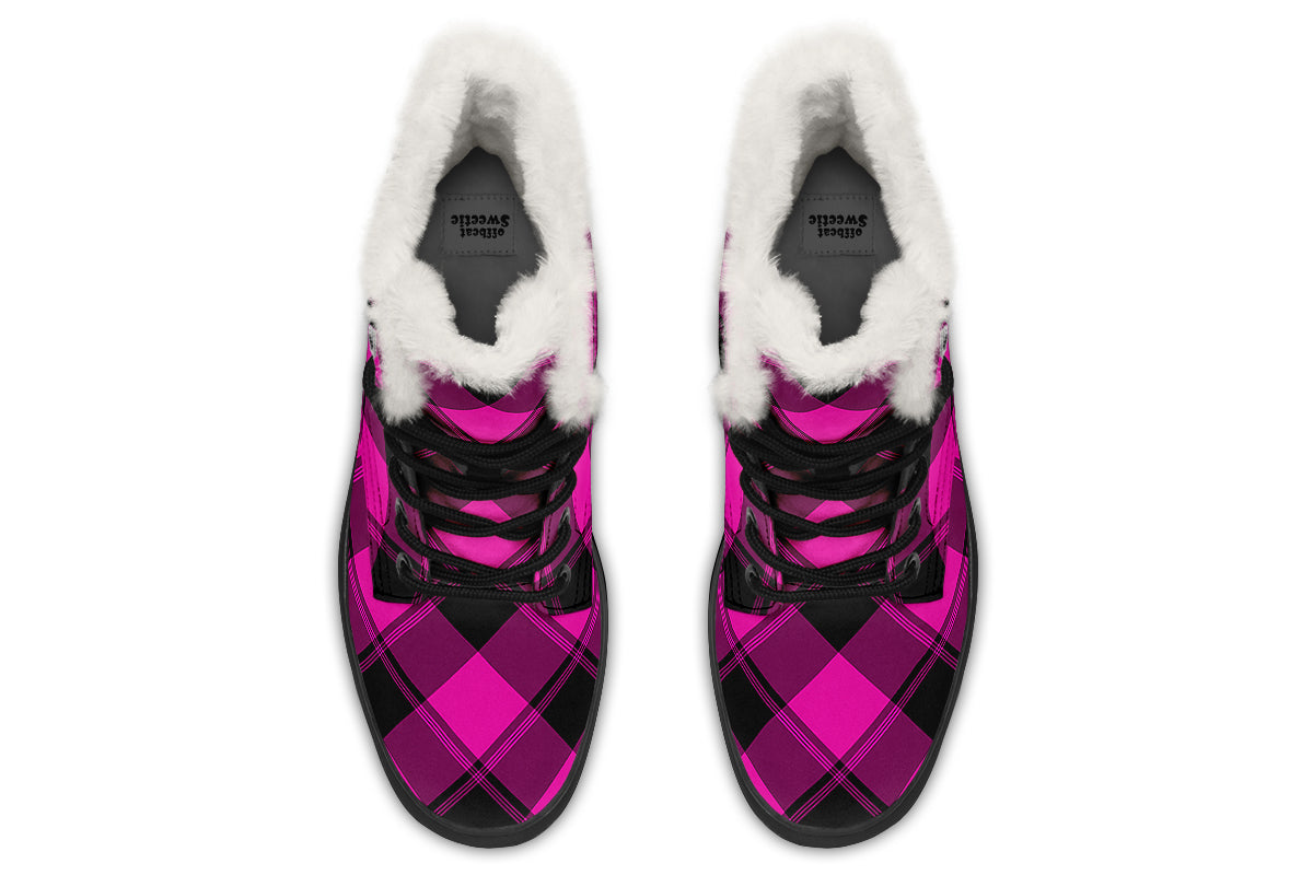 Pretty In Pink Plaid Faux Fur Boots