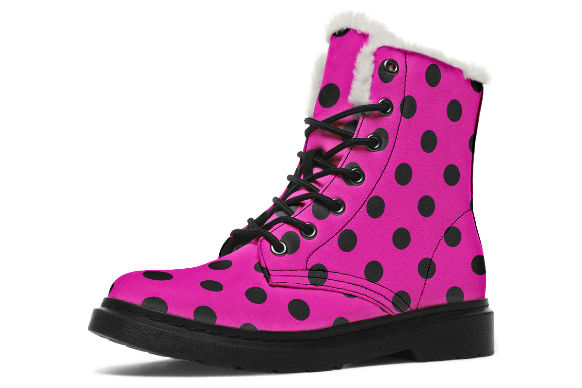Pretty In Pink Polka Dot Faux Fur Boots