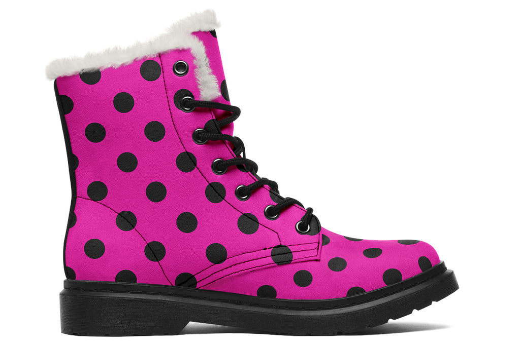 Pretty In Pink Polka Dot Faux Fur Boots