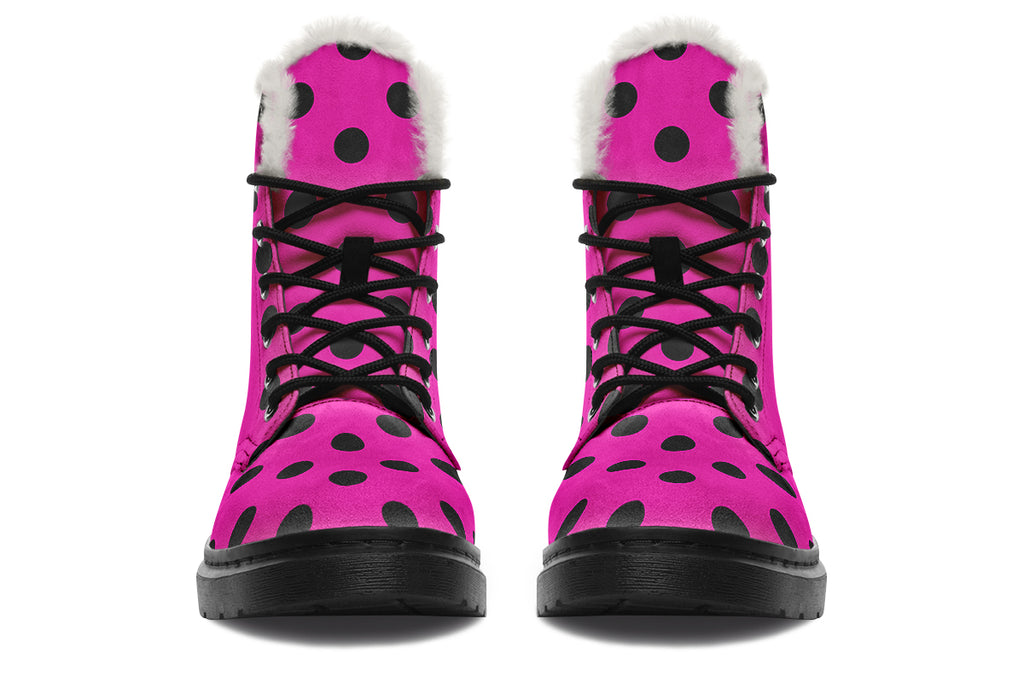Pretty In Pink Polka Dot Faux Fur Boots