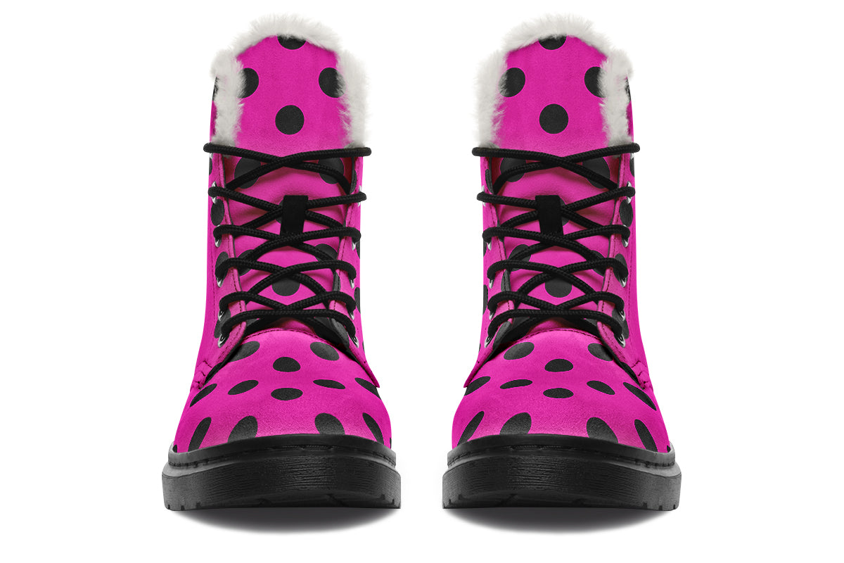 Pretty In Pink Polka Dot Faux Fur Boots