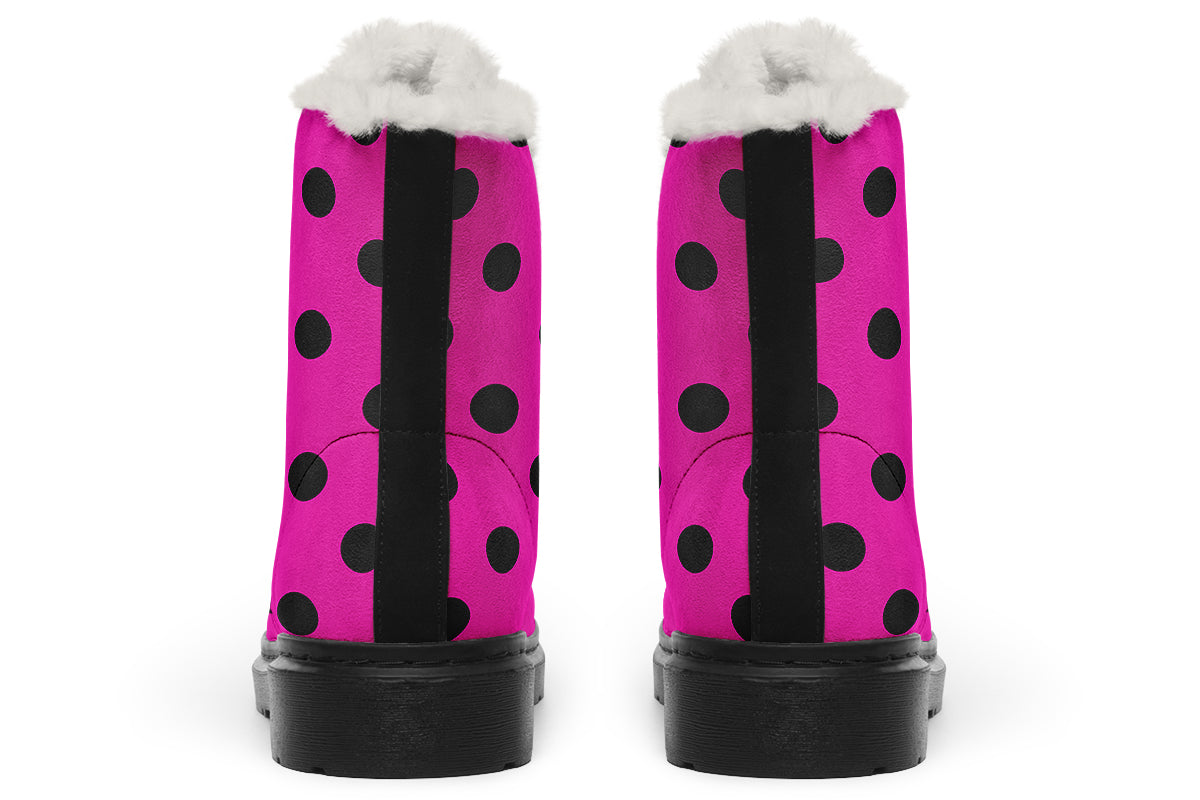 Pretty In Pink Polka Dot Faux Fur Boots