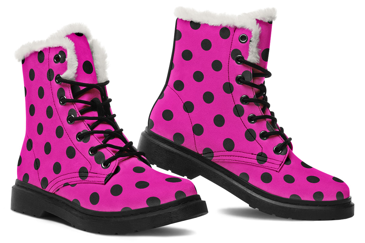 Pretty In Pink Polka Dot Faux Fur Boots