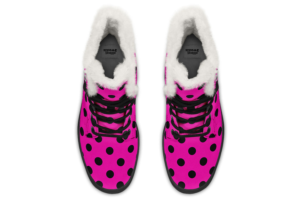 Pretty In Pink Polka Dot Faux Fur Boots