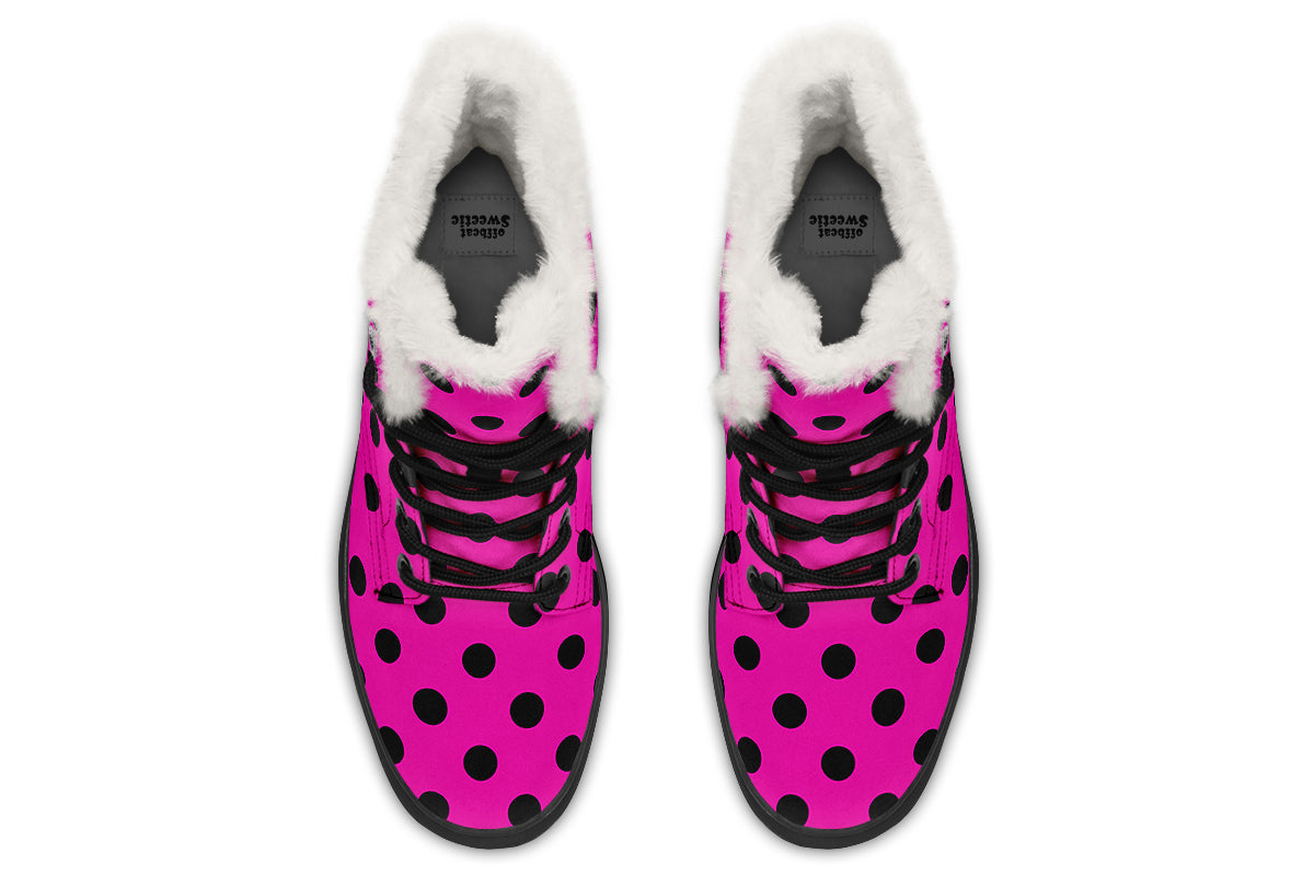 Pretty In Pink Polka Dot Faux Fur Boots