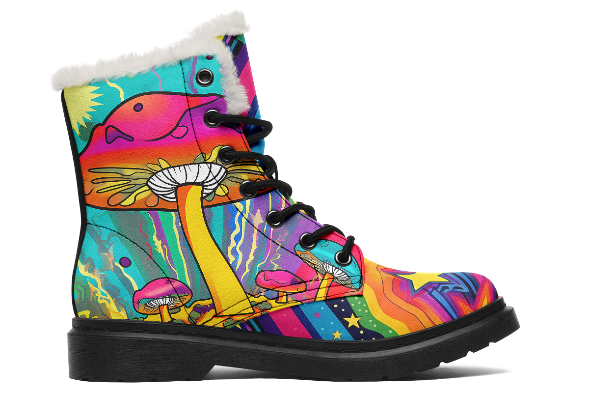 Psychedelic Mushies Faux Fur Boots - Offbeat Sweetie