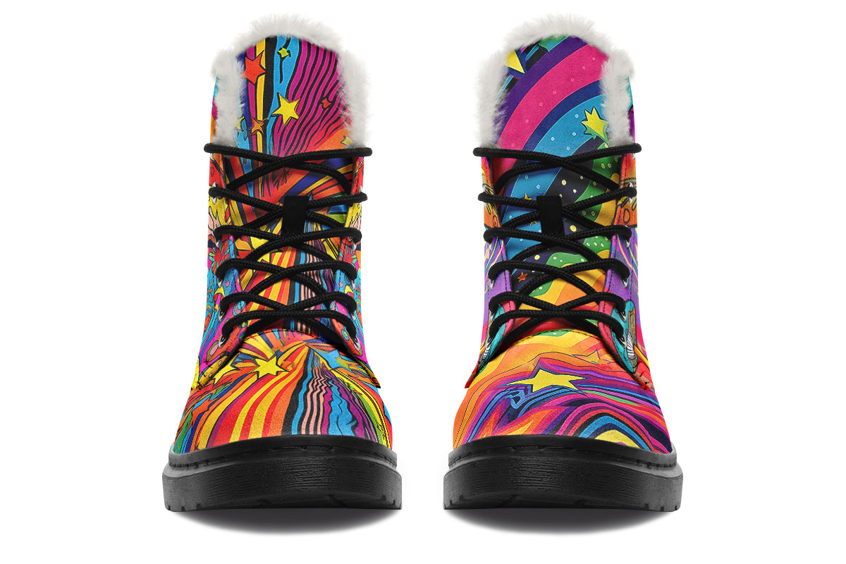 Psychedelic Mushies Faux Fur Boots - Offbeat Sweetie