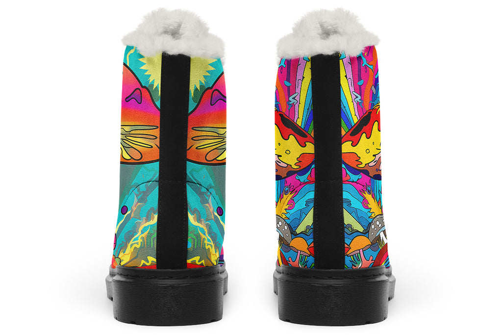 Psychedelic Mushies Faux Fur Boots - Offbeat Sweetie