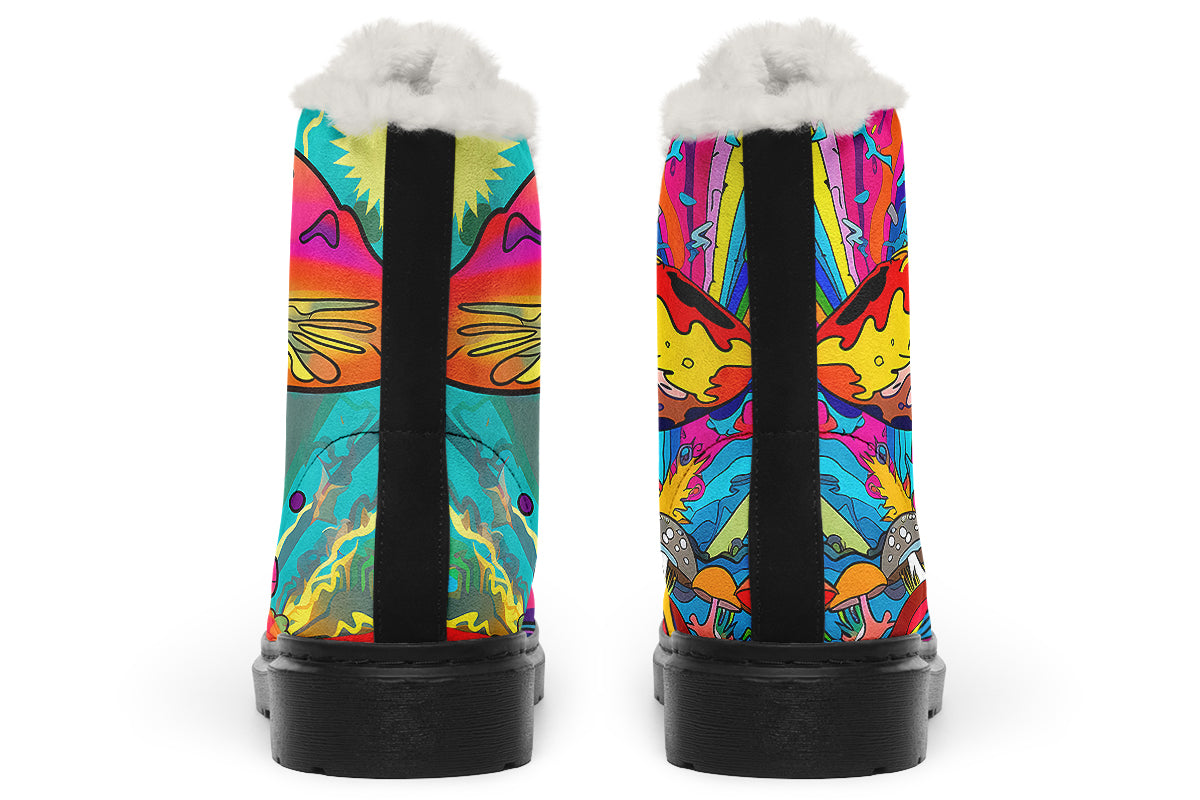 Psychedelic Mushies Faux Fur Boots - Offbeat Sweetie