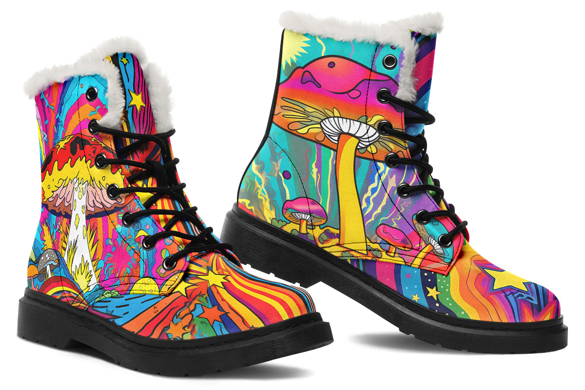 Psychedelic Mushies Faux Fur Boots - Offbeat Sweetie