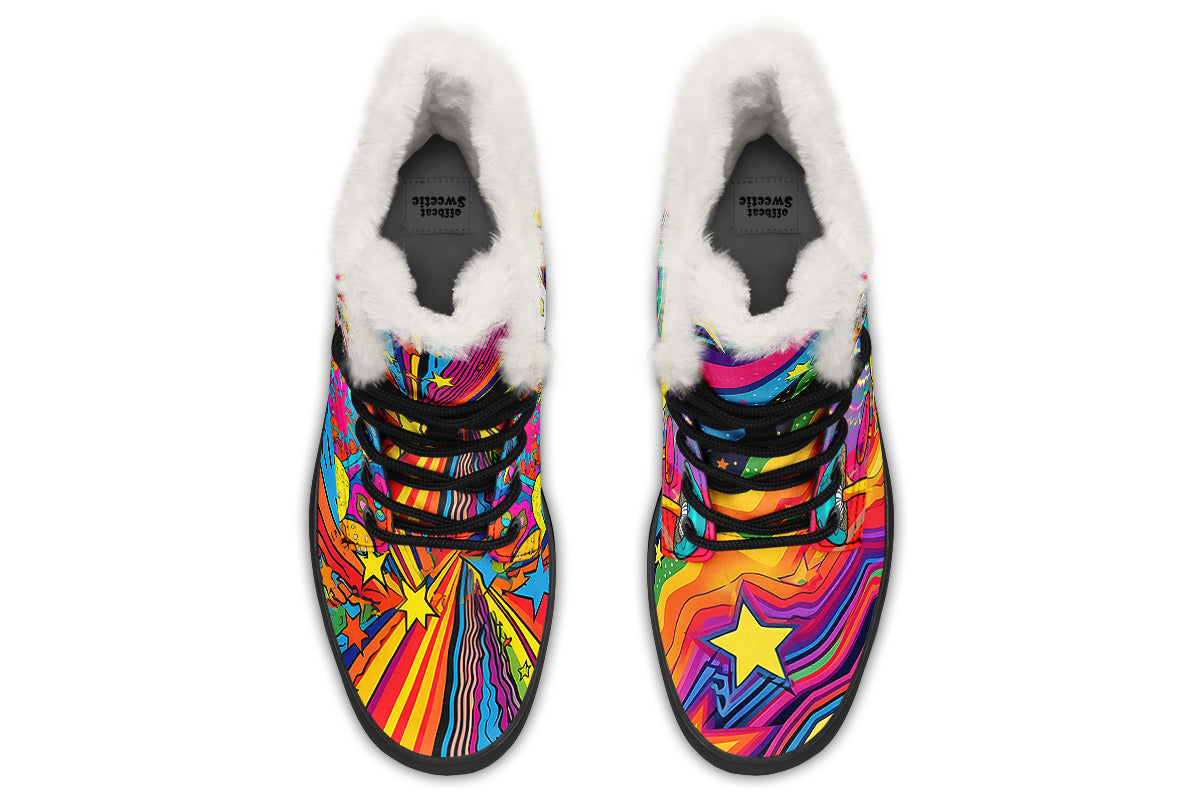 Psychedelic Mushies Faux Fur Boots - Offbeat Sweetie