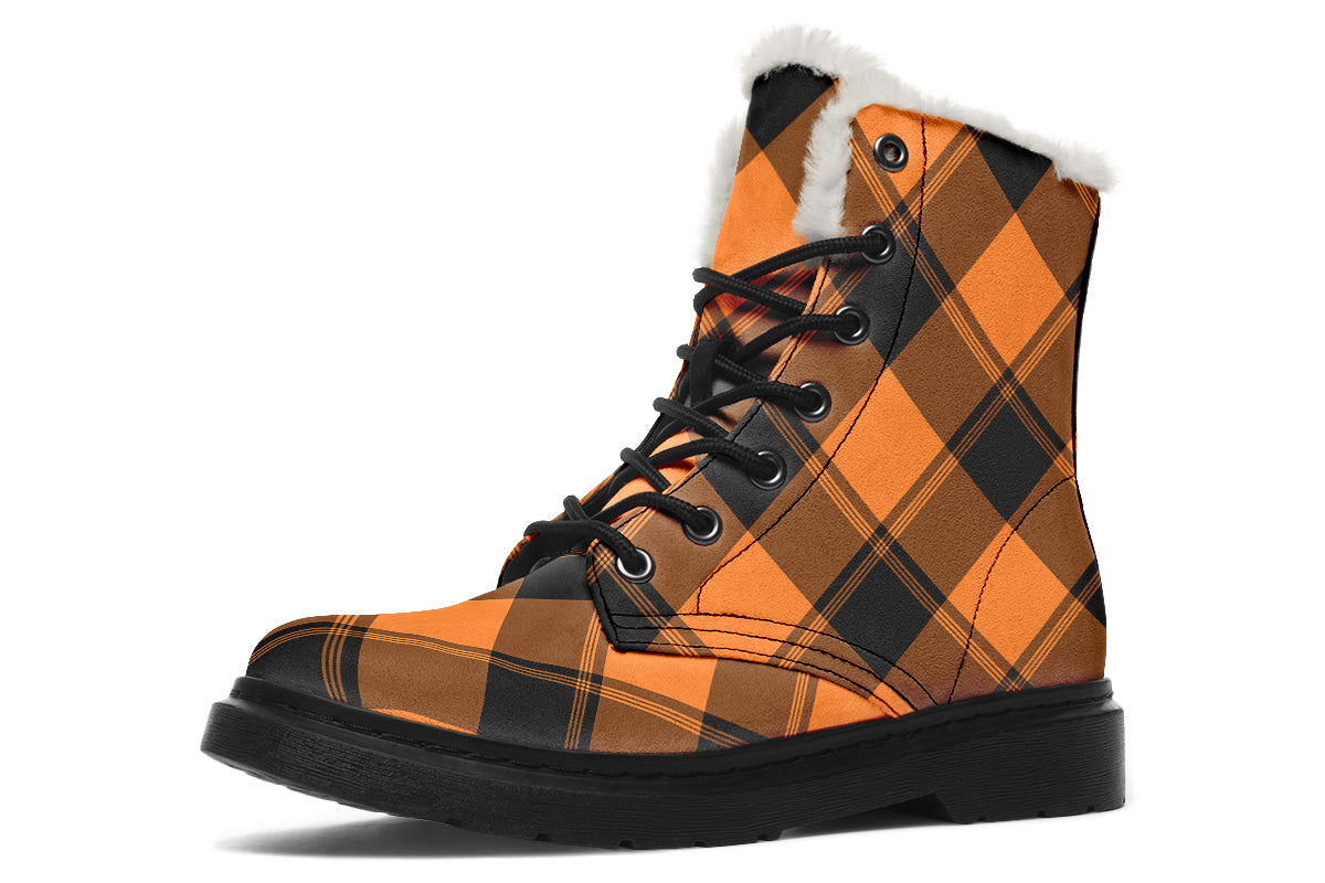 Pumpkin Pop Plaid Faux Fur Boots
