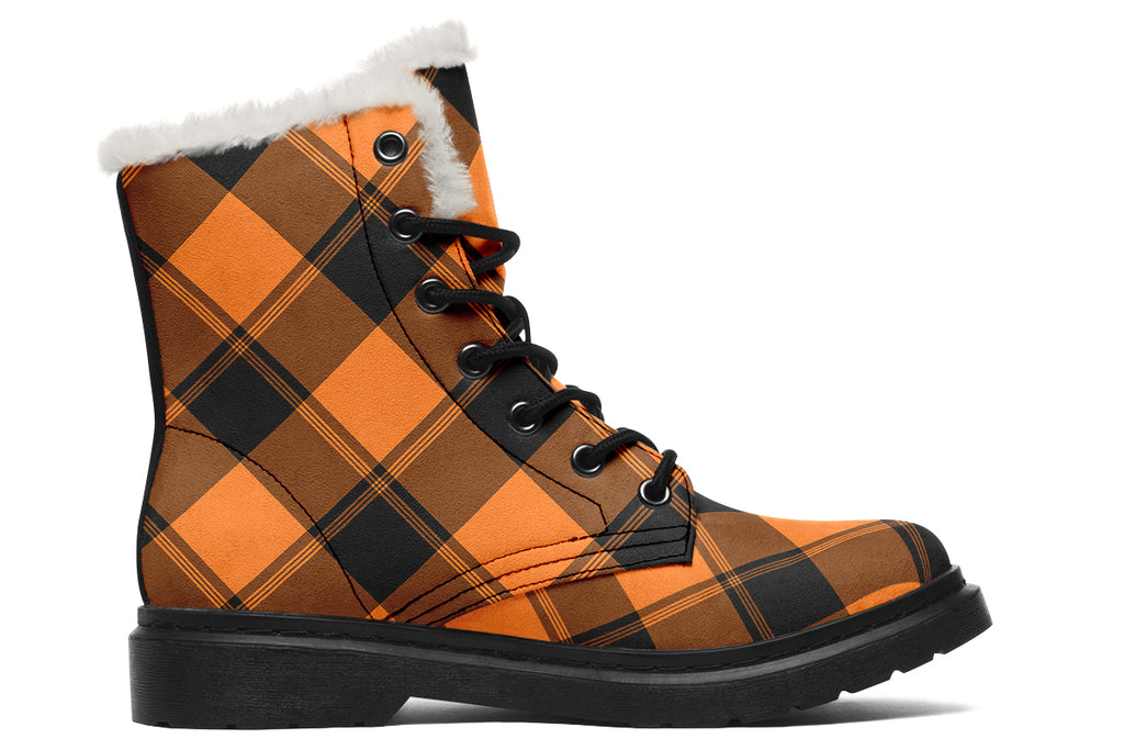 Pumpkin Pop Plaid Faux Fur Boots