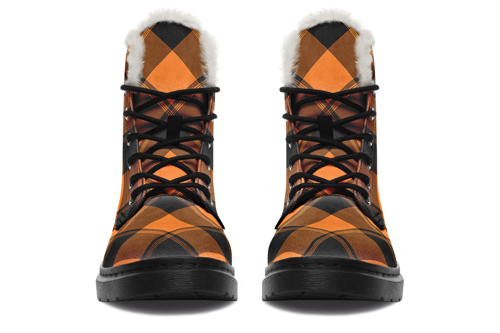 Pumpkin Pop Plaid Faux Fur Boots