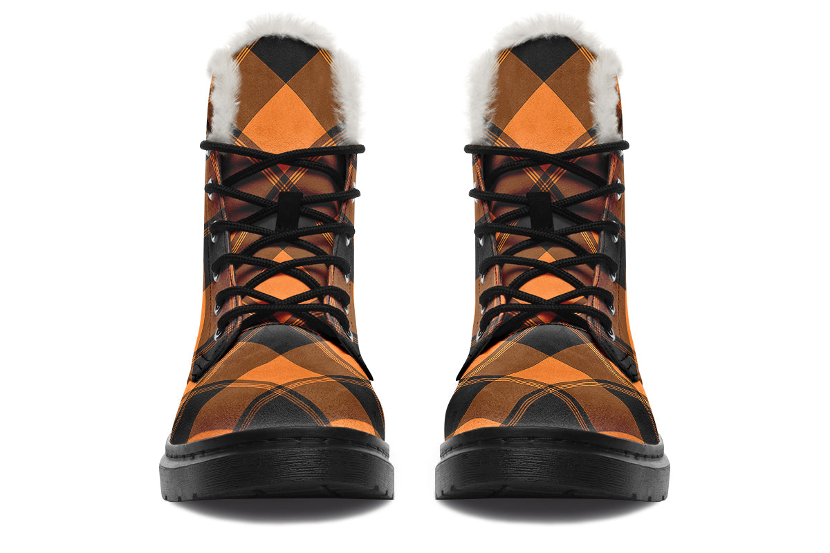 Pumpkin Pop Plaid Faux Fur Boots